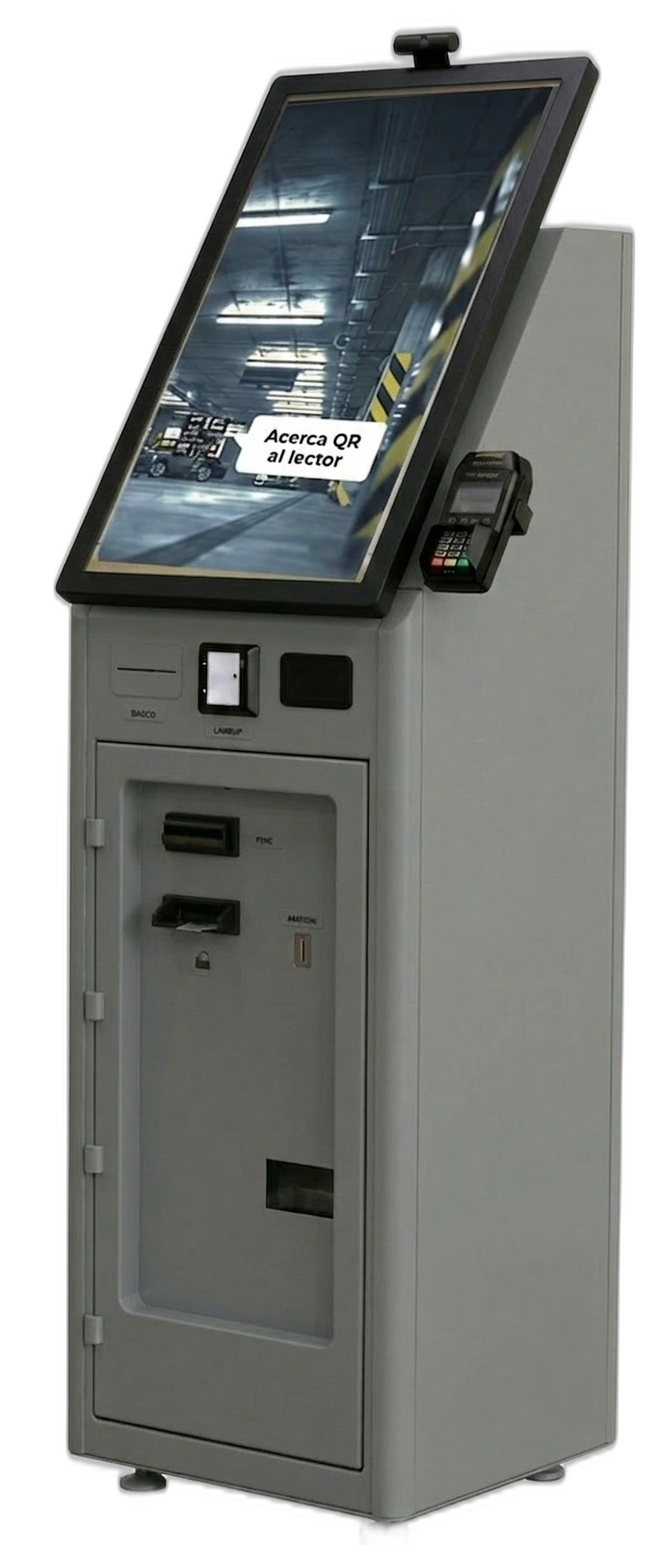 Equipo de cobro WOW Machines con pantalla inclinada y opciones de pago